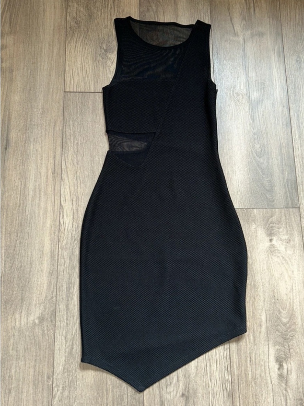 Express Black Asymmetrical Mesh Cutout Bodycon Dress